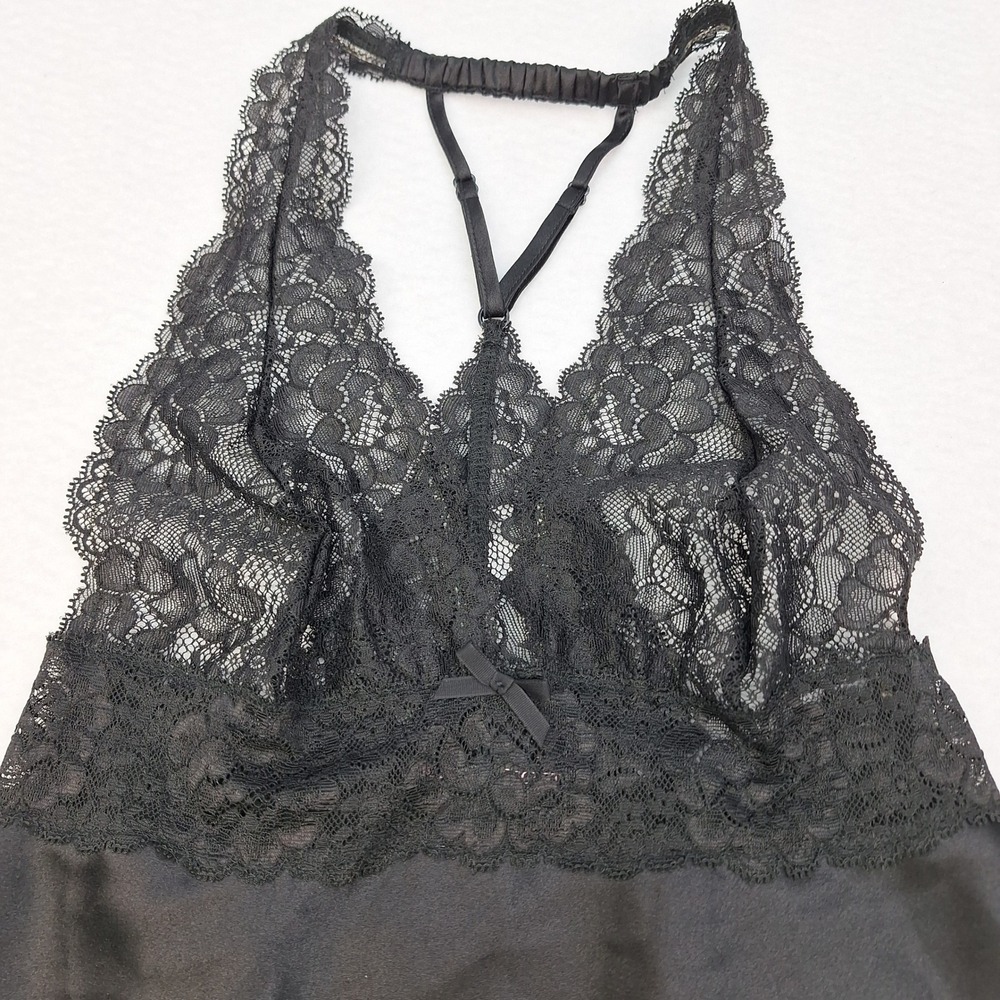 Victorias‎ Secret Slip Dress Womens XS Black Lace Satin Chemise Coquette Goth